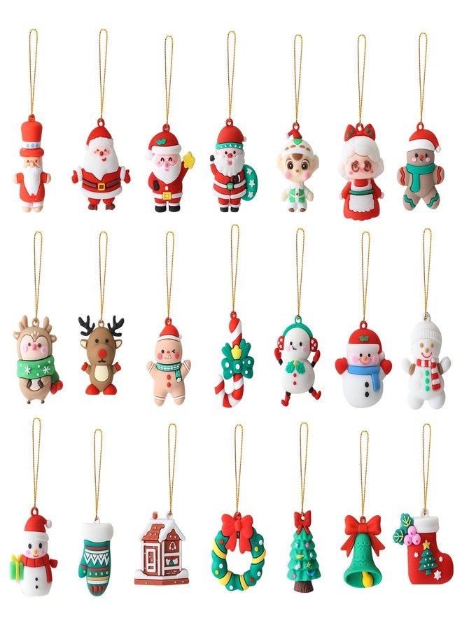 Becfupo 21 Pcs Middle Christmas Rubber Ornaments, 3D Shaped Xmas Tree Ornaments Decorations Snowman Santa Claus Hanging Ornaments with Strings for Christmas Trees Decoration - Image 1